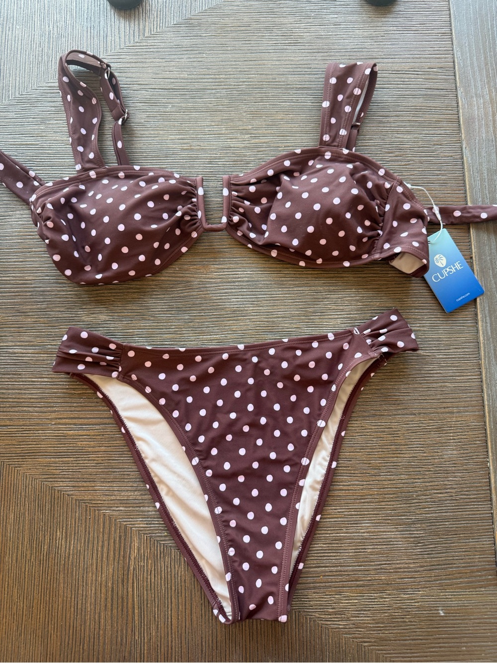 Cupshe Chocolate Brown Polka Dot Bikini Top